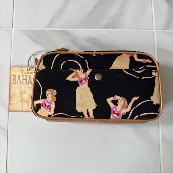 Tommy Bahama Waikiki Hawaiian Hula Mini Clutch Bamboo Zipper Toiletry Bag NEW - Picture 1 of 8